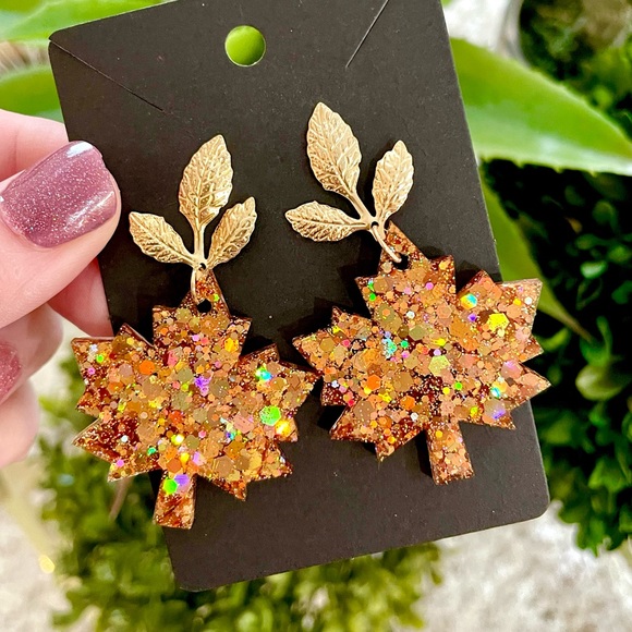 Gold Leaf Autumn Leaf Earrings - Picture 2 of 6